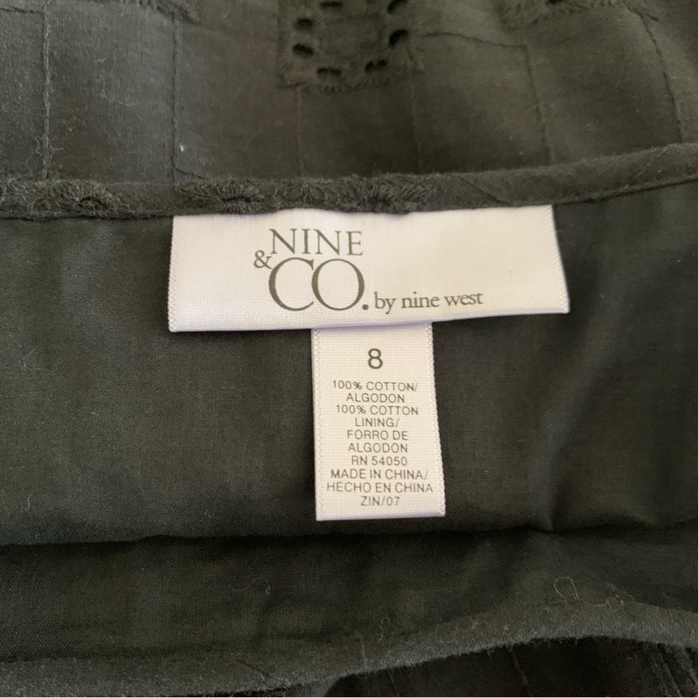 Nine & Co Black Eyelet Cotton Midi Flare Skirt Size 8 - Picture 7 of 7